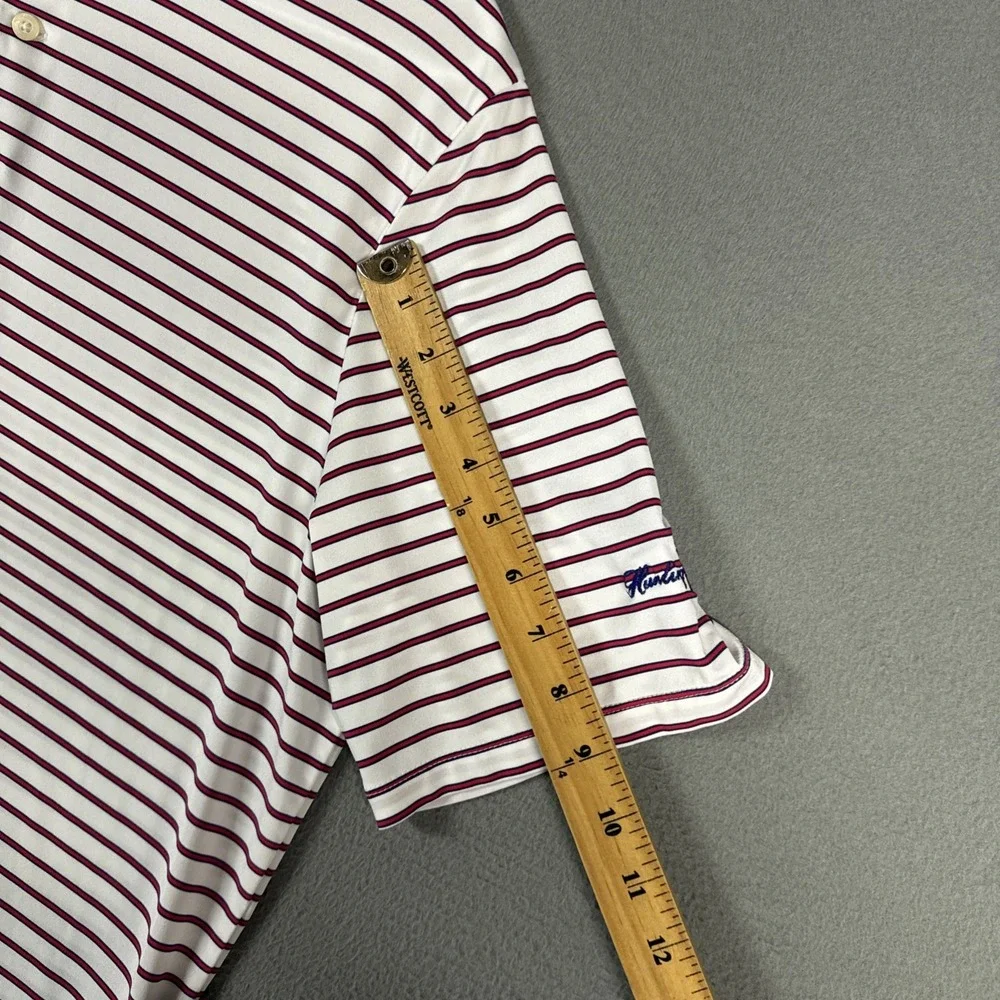 Ralph Lauren RLX Polo Shirt Mens Large White Red Striped Stretch Embroidered